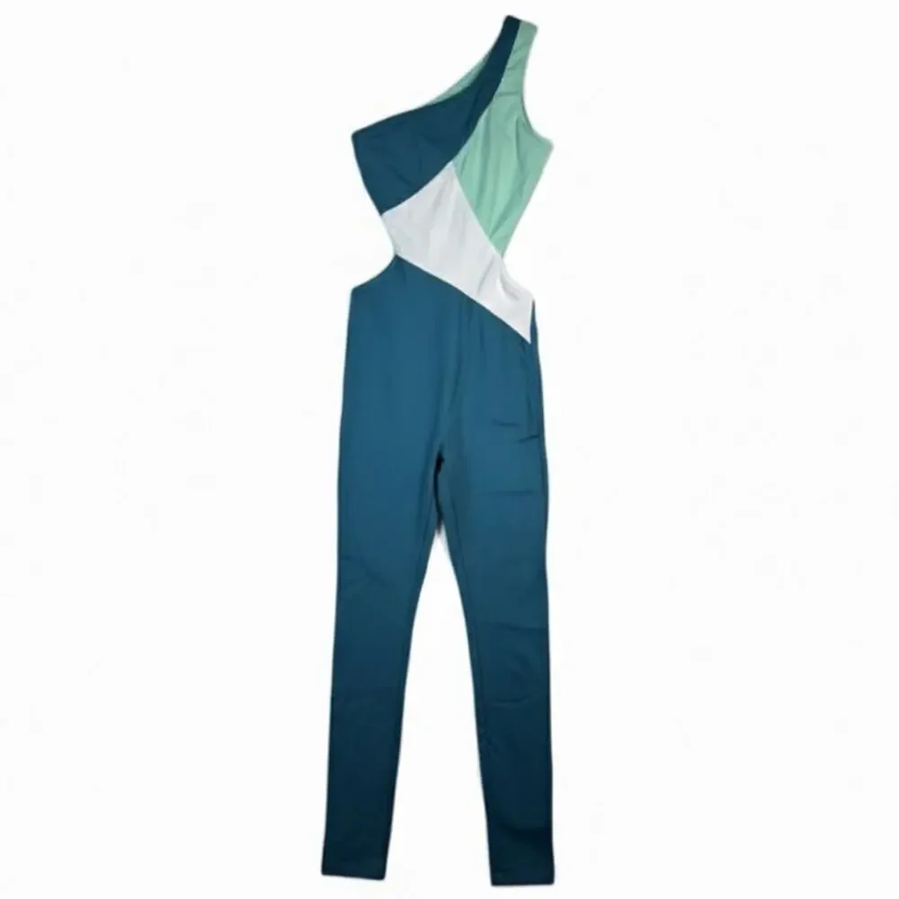 Lumi Collective Asymmetrical Colorblock Teal Mint Unitard Dance Gymnastics YM